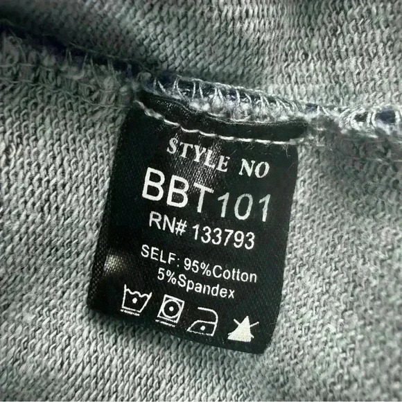 POL Small Mineral Wash Cut Out Short Women Top 3/4 Sleeves In Denim Blue - Picture 7 of 9